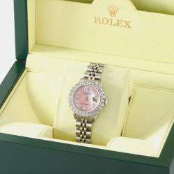 Rolex Customised Pink 2CT Diamond Stainless Steel Datejust  Automatic Women's Wristwatch 26mm