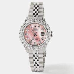 Rolex Customised Pink 2CT Diamond Stainless Steel Datejust  Automatic Women's Wristwatch 26mm