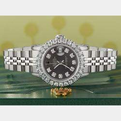 Rolex Customised Grey 2CT Diamond Stainless Steel Datejust  Automatic Women's Wristwatch 26mm