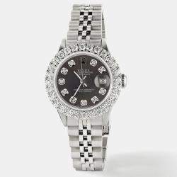 Rolex Customised Grey 2CT Diamond Stainless Steel Datejust  Automatic Women's Wristwatch 26mm