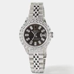Rolex Customised Grey 2CT Diamond Stainless Steel Datejust  Automatic Women's Wristwatch 26mm