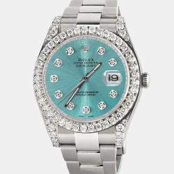 Rolex Customised Ice Blue 4.5CT Diamond Stainless Steel Datejust II  Automatic Men's Wristwatch 41mm
