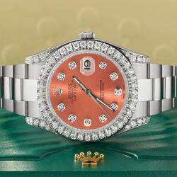 Rolex Customised Salmon 4.5CT Diamond Stainless Steel Datejust II  Automatic Men's Wristwatch 41mm