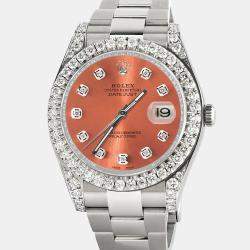 Rolex Customised Salmon 4.5CT Diamond Stainless Steel Datejust II  Automatic Men's Wristwatch 41mm