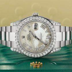 Rolex Customised White MOP 4.65CT Diamond Stainless Steel Datejust II 116300 Automatic Men's Wristwatch 41mm