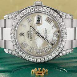 Rolex Customised White MOP 4.65CT Diamond Stainless Steel Datejust II 116300 Automatic Men's Wristwatch 41mm