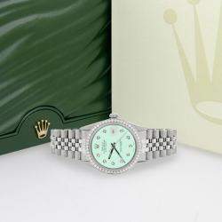 Rolex Customised Light Malachite 1.1CT Diamond Stainless Steel Datejust  Automatic Men's Wristwatch 36mm