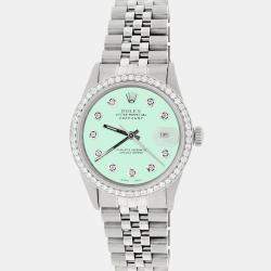 Rolex Customised Light Malachite 1.1CT Diamond Stainless Steel Datejust  Automatic Men's Wristwatch 36mm