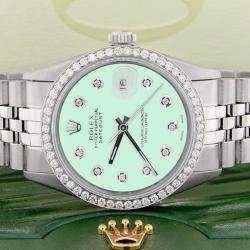 Rolex Customised Light Malachite 1.1CT Diamond Stainless Steel Datejust  Automatic Men's Wristwatch 36mm