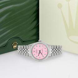 Rolex Customised Pink 1.1CT Diamond Stainless Steel Datejust  Automatic Men's Wristwatch 36mm