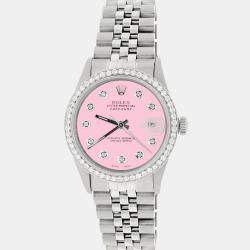 Rolex Customised Pink 1.1CT Diamond Stainless Steel Datejust  Automatic Men's Wristwatch 36mm