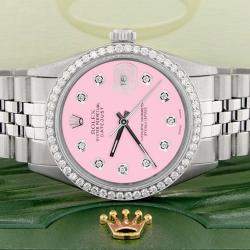 Rolex Customised Pink 1.1CT Diamond Stainless Steel Datejust  Automatic Men's Wristwatch 36mm