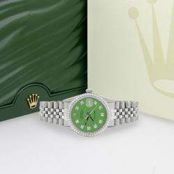 Rolex Customised Green 1.1CT Diamond Stainless Steel Datejust  Automatic Men's Wristwatch 36mm