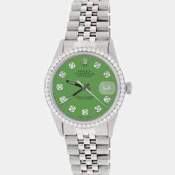 Rolex Customised Green 1.1CT Diamond Stainless Steel Datejust  Automatic Men's Wristwatch 36mm