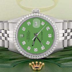 Rolex Customised Green 1.1CT Diamond Stainless Steel Datejust  Automatic Men's Wristwatch 36mm