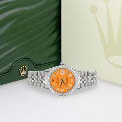 Rolex Customised Orange 1.1CT Diamond Stainless Steel Datejust  Automatic Men's Wristwatch 36mm