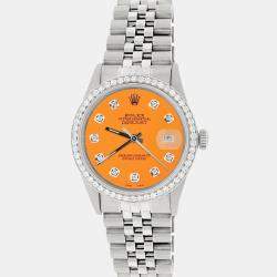 Rolex Customised Orange 1.1CT Diamond Stainless Steel Datejust  Automatic Men's Wristwatch 36mm