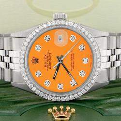 Rolex Customised Orange 1.1CT Diamond Stainless Steel Datejust  Automatic Men's Wristwatch 36mm