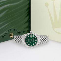 Rolex Customised Royal Green MOP 1.1CT Diamond Stainless Steel Datejust  Automatic Men's Wristwatch 36mm