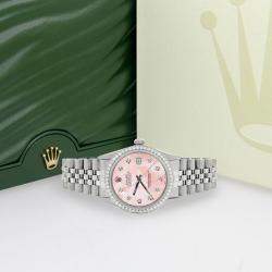 Rolex Customised Royal Pink MOP 1.1CT Diamond Stainless Steel Datejust  Automatic Men's Wristwatch 36mm
