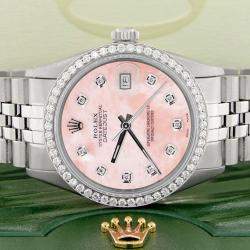 Rolex Customised Royal Pink MOP 1.1CT Diamond Stainless Steel Datejust  Automatic Men's Wristwatch 36mm