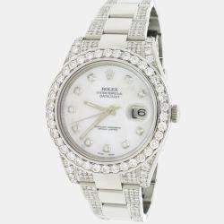 Rolex Customised White MOP 8CT Diamond Stainless Steel Datejust II 116300 Automatic Men's Wristwatch 41mm