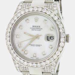 Rolex Customised White MOP 8CT Diamond Stainless Steel Datejust II 116300 Automatic Men's Wristwatch 41mm