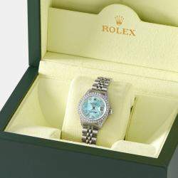 Rolex Customised Aquamarine Blue MOP Diamond Stainless Steel Datejust  Automatic Women's Wristwatch 26mm