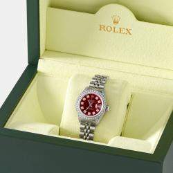 Rolex Customised Red Diamond Stainless Steel Datejust  Automatic Women's Wristwatch 26mm
