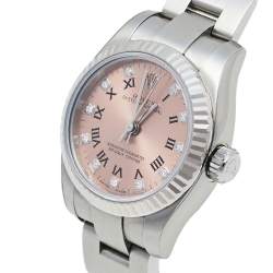 مملوكة مسبقًا Rolex Pink 18K White Gold Stainless Steel Diamonds Oyster Perpetual 176234 Women's Wristwatch 26 mm