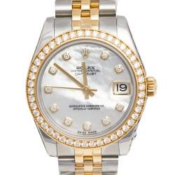 مملوكة مسبقًا ساعة يد نسائية رولكس ديت جست 178383 ألماس ستانلس ستيل ذهبي اللون وصدف 31 مم