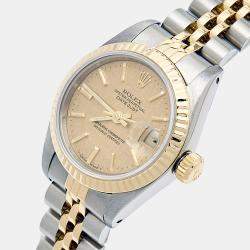 Pre Owned Rolex Champagne Linen Dial 18K Yellow Gold Stainless Steel Datejust 69173 Women's Wristwatch 26 mm