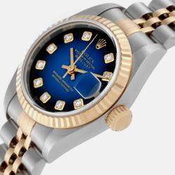 Rolex Datejust Steel Yellow Gold Blue Vignette Diamond Dial Watch 26.0 mm