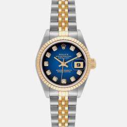 Rolex Datejust Steel Yellow Gold Blue Vignette Diamond Dial Watch 26.0 mm