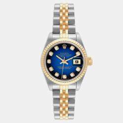 Rolex Datejust Steel Yellow Gold Blue Vignette Diamond Dial Ladies Watch 79173 26 mm