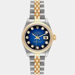 Rolex Datejust Steel Yellow Gold Blue Vignette Diamond Dial Ladies Watch 79173 26 mm