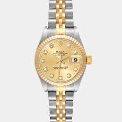 Rolex Datejust Steel Yellow Gold Champagne Diamond Dial Ladies Watch 79173