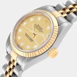 Rolex Datejust Steel Yellow Gold Champagne Diamond Dial Ladies Watch 79173