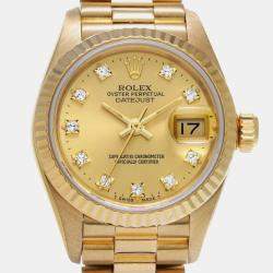 Rolex Champagne 18K Yellow Gold Diamond President Datejust Women's Wristwatch 26 MM