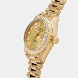 Rolex Champagne 18K Yellow Gold Diamond President Datejust Women's Wristwatch 26 MM