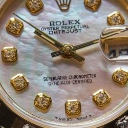 Pre Owned Rolex Mother Of Pearl Diamond 18K Yellow Gold Pearlmaster Datejust 69318 Women's Wristwatch 29 mm