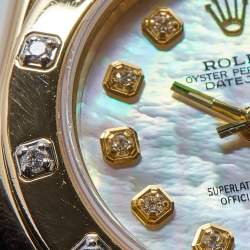 Pre Owned Rolex Mother Of Pearl Diamond 18K Yellow Gold Pearlmaster Datejust 69318 Women's Wristwatch 29 mm