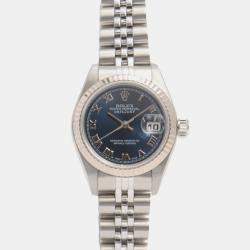 Rolex Blue 18K White Gold Stainless Steel Datejust 79174 Automatic Women's Wristwatch 26 mm