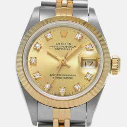 Rolex Champagne Diamond 18k Yellow Gold Stainless Steel Datejust Automatic Women's Wristwatch 26 mm