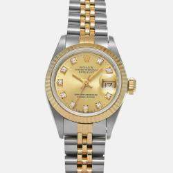 Rolex Champagne Diamond 18k Yellow Gold Stainless Steel Datejust Automatic Women's Wristwatch 26 mm