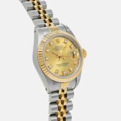 Rolex Champagne Diamond 18k Yellow Gold Stainless Steel Datejust Automatic Women's Wristwatch 26 mm