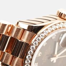 Pre Owned Rolex Chocolate Diamond 18K Everose Gold Datejust 279135RBR-001 Women's Wristwatch 28 mm