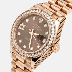 Pre Owned Rolex Chocolate Diamond 18K Everose Gold Datejust 279135RBR-001 Women's Wristwatch 28 mm
