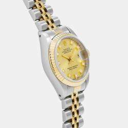 Rolex Champagne Diamond 18k Yellow Gold Stainless Steel Datejust 69173 Automatic Women's Wristwatch 26 mm