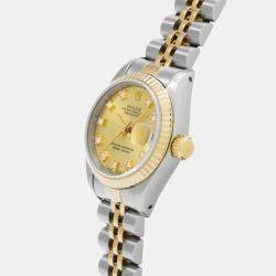 Rolex Champagne Diamond 18k Yellow Gold Stainless Steel Datejust 69173 Automatic Women's Wristwatch 26 mm